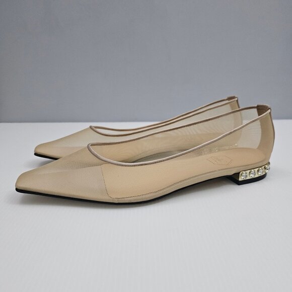 Nalebe Aurum Crystal Flat Womens EU 40 Champagne Mesh Square Toe Italian Luxury - Picture 1 of 14